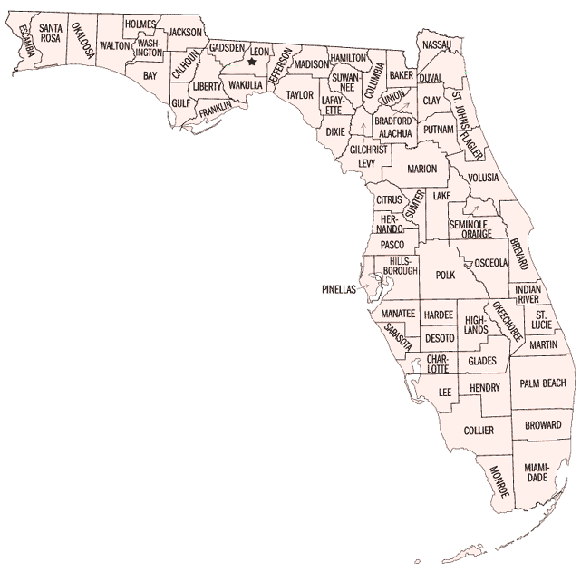 Map Of Florida Counties. Map of Florida Counties